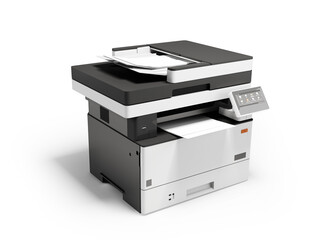 3D illustration of universal compact printer scanner on white background with shadow