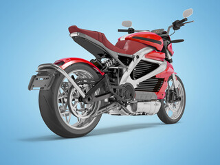 3d illustration of an red electric motorcycle for city trips front view on blue background with shadow