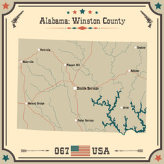 Large and accurate map of Winston county, Alabama, USA with vintage colors.