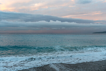 Cloudy Dawn, Azure Sea, Amazing Muted Colors, Weather Forecast Illustration