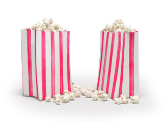 3D illustration of two packs of popcorn on white background with shadow