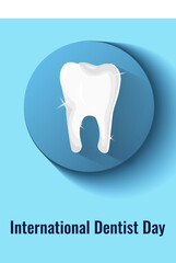 World Dentist Day. Concept illustration Cartoon clean tooth. Banner template. Vector. flat style