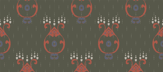 African Ikat paisley embroidery. Batik Textile ikat flower seamless pattern digital vector design for Print saree Kurti Borneo Fabric border Ikkat Dupatta