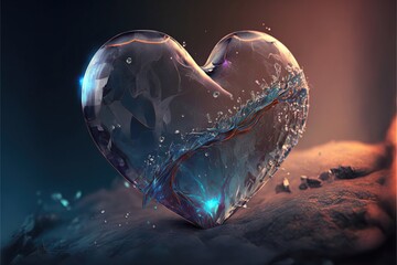 Crystal heart. Generative AI romantic illustration