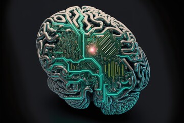 Futuristic design of an artificial intelligence and communications brain with circuit board, Abstract digital and technology background