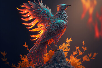 Fototapeta premium Majestic Phoenix Bird among strange foliage, AI Generative
