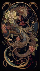 Dragon in style of Art Nouveau Poster, historical Illustration generated by AI, AI Generative