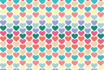 Colorful random hearts, decorative abstract background, colored pattern for kids, vector design