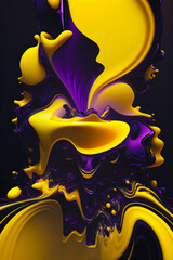 Computer generated image of yellow and purple liquid. Generative AI.