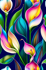 Calla lily in a watercolor style with seamless background pattern, created with Generative AI technology
