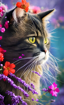 Katze in Blumen