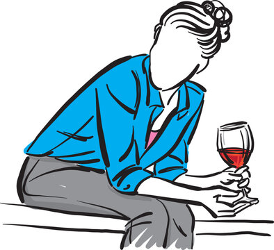 woman 2 drinking glass of wine drink problems concept vector illustration