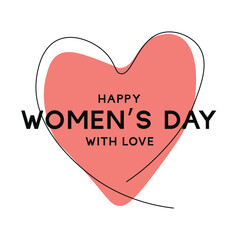 Happy women's day card with continuous line drawing of love sign