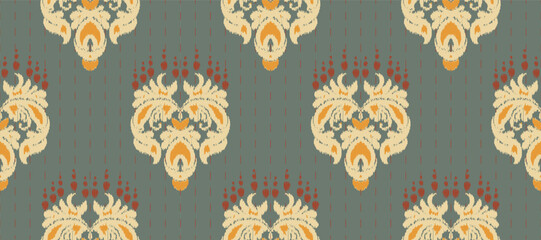 African Ikat paisley embroidery. Batik Textile ikat stripes seamless pattern digital vector design for Print saree Kurti Borneo Fabric border brush stylish