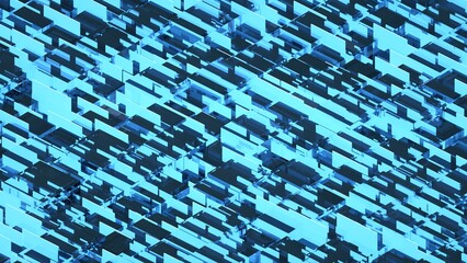 Fototapeta premium Abstract isometric 3D blue cyberpunk lights geometric background. 3D render