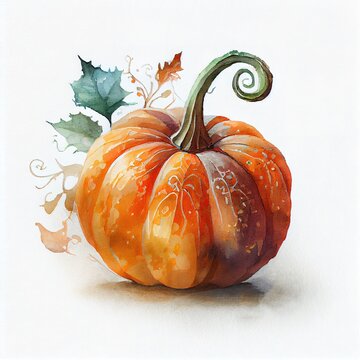 Watercolor Pumpkin clipart Isolated on White Background. Generative AI