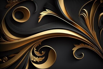 Abstract paper art background with floral swirl gold elements Generative AI