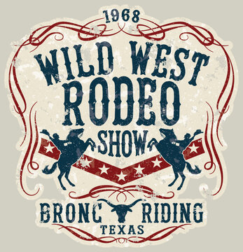 Wild west rodeo horse show  vintage vector artwork for boy wear grunge effect in separate layers