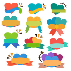 Multi colored cute heart icon with ribbon