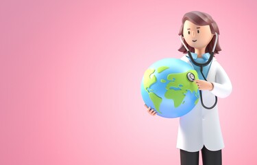 Doctor Checking the World. 3D Illustration