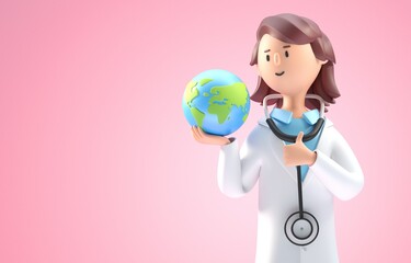 Doctor Checking the World. 3D Illustration