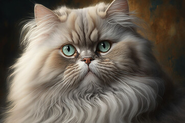 Close-up portrait of an elegant Persian cat with a regal expression