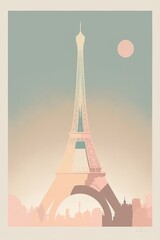 a minimalistic travel illustration of the Eiffel tower in Paris in pastel colors