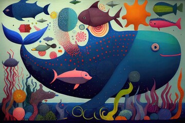 Sea nature background, fish design underwater. Marine creatures abstract generative ai art