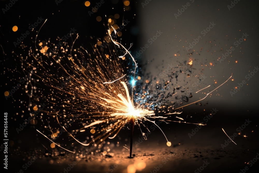 Poster view of a flaming sparkler up close. generative ai