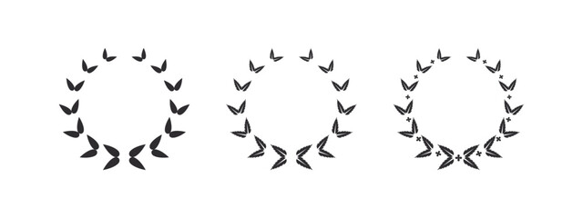 Awards icons. Prize ribbon symbol sign. Circular foliate laurels branches. Vector icons