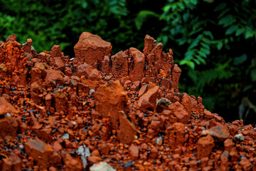 Geological structure of soils in equatorial Africa. Red-yellow lateritic soils of tropical Africa. Equatorial Guinea.