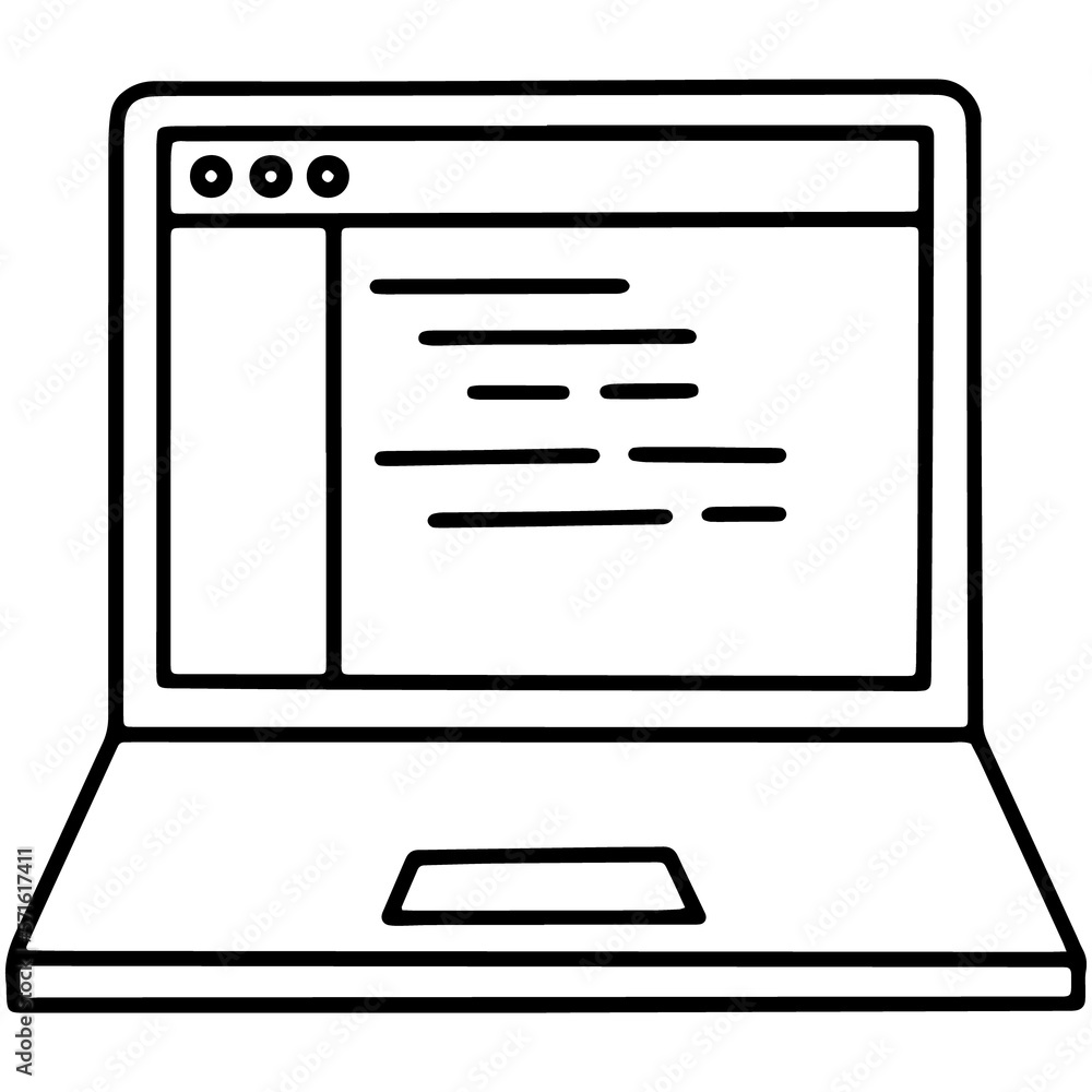 Wall mural linear laptop icon with a code on the screen