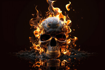 Burning skull shape melting on black background, Generative AI

