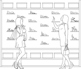 Sketch vector illustration of people going shopping to the supermarket