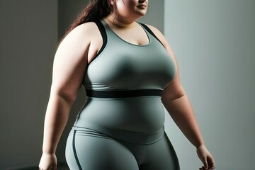 body and waist chubby shape of young woman wearing fitness suit (Ai generated) - obrazy, fototapety, plakaty