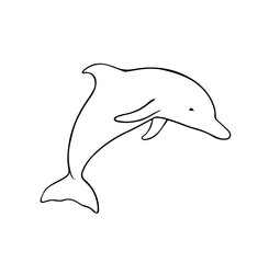 Dolphin in cartoon black and white style for coloring. Vector illustration