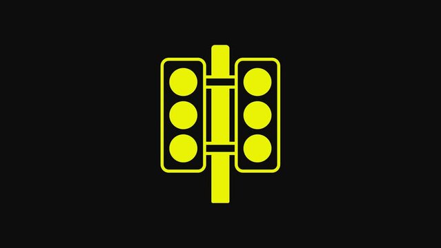 Yellow Racing traffic light icon isolated on black background. 4K Video motion graphic animation
