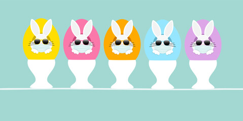 5 Weiße Osterhasen Maske Sonnenbrille In Ei Eierbecher Vorn Türkis