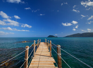 wooden bridge - sea, summer. Greece. Island Zante.