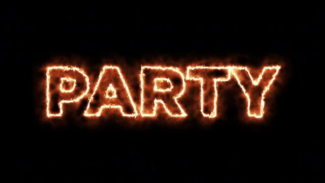 Party burning word, fire text. fire text effect black background. animated text effect with high visual impact.