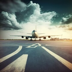 Fototapeta na wymiar Airport runway, global travel and airplane ready for takeoff,generative ai