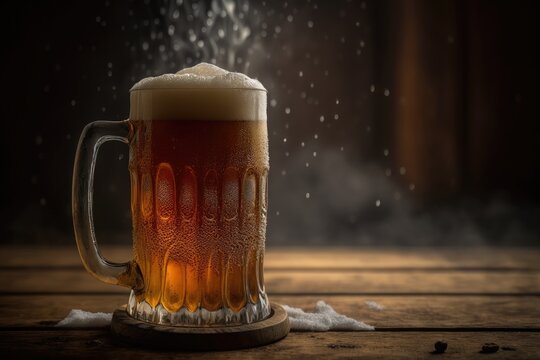 glass of beer on wooden table
