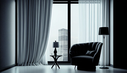 Corner of Room with City View Created with Generative AI Technology,