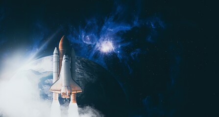 Space Shuttle takes off into space. Elements of this image furnished by NASA.