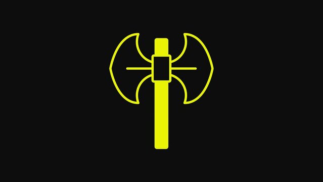 Yellow Medieval poleaxe icon isolated on black background. 4K Video motion graphic animation