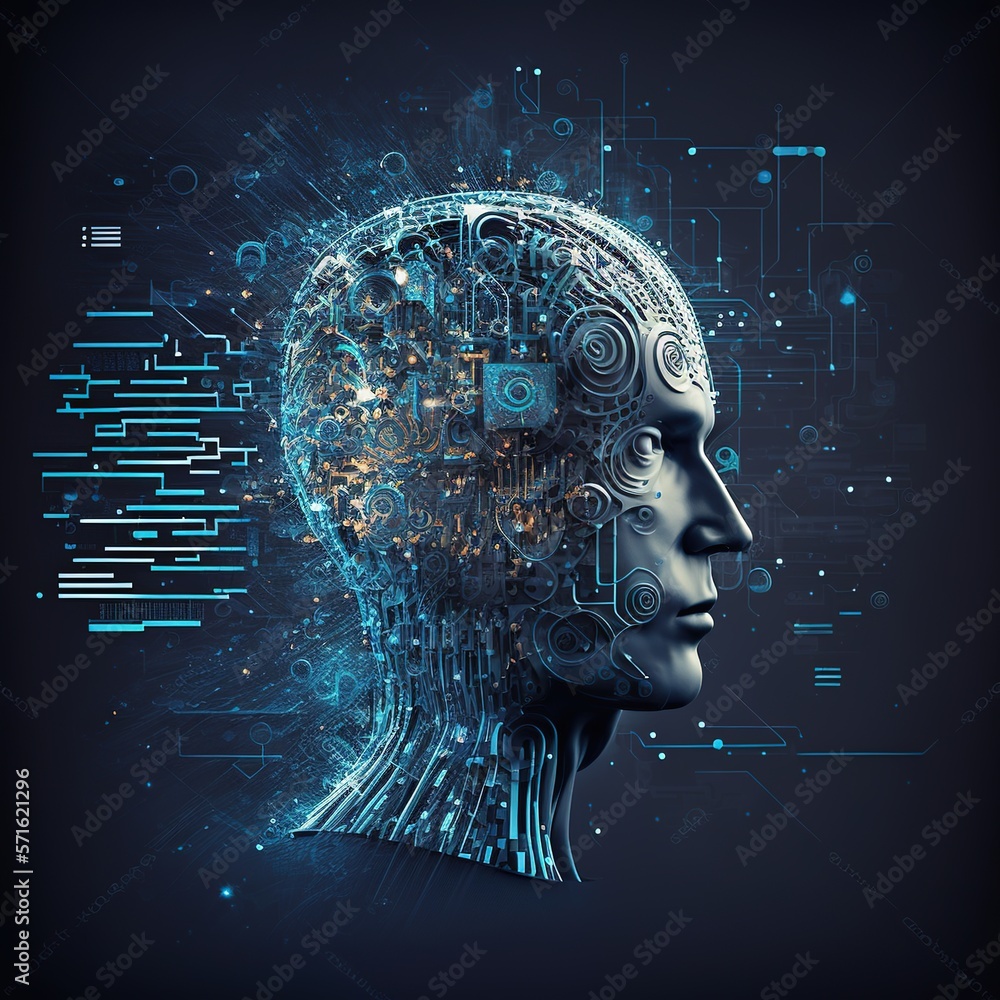 Poster connection between people and artificial intelligence technology, generative ai