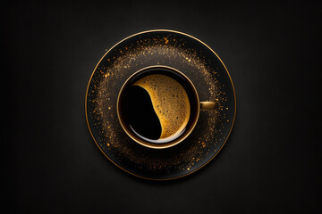 Cup of coffee gold black background, Generative AI

