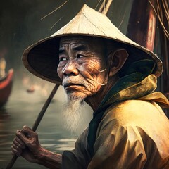 vietnamese man fishing. generative ai