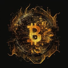 bitcoin currency symbol and cryptocurrency on black, generative ai