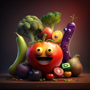 fun vegetables. healthy food with faces. generative ai